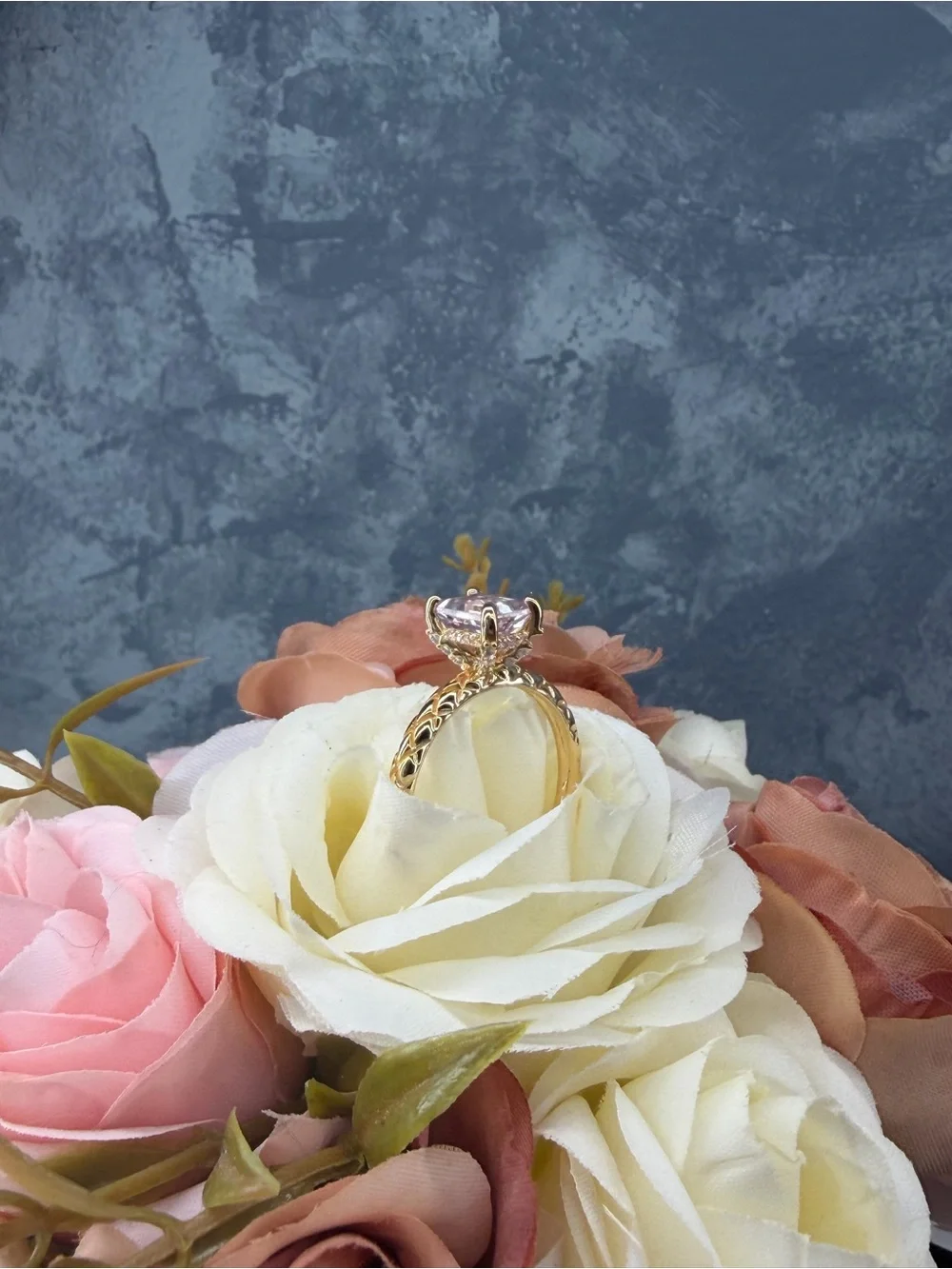 Stunning Hidden Halo Natural 1CT Pink Topaz Ring 18K Yellow Gold Plated Size 8